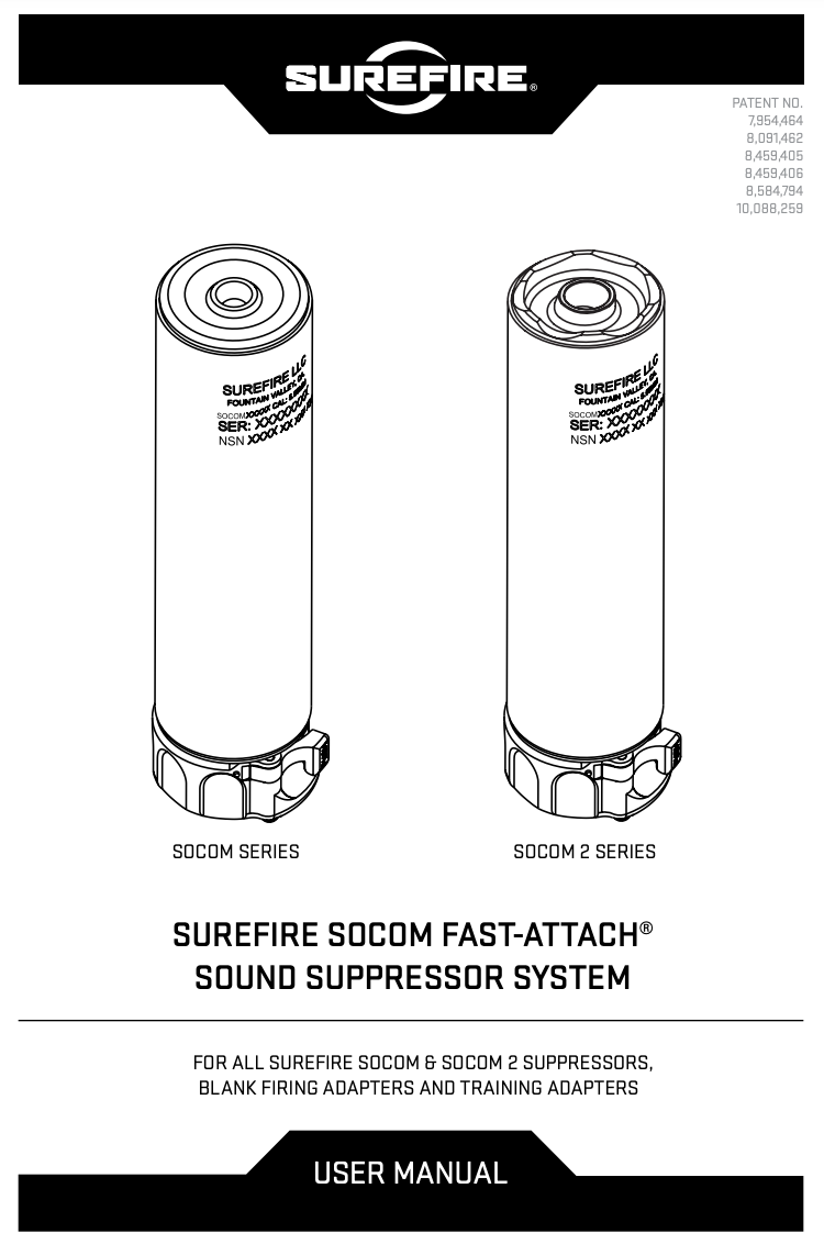 SureFire - Suppressor Trainer for Use with SOCOM Fast-Attach® Adapters, Various Calibers & Color Options