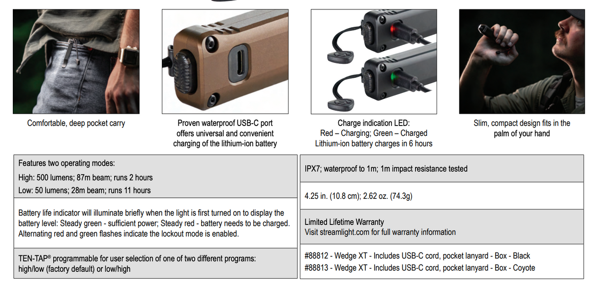 Streamlight - WEDGE® XT ULTRA-COMPACT, USB RECHARGEABLE, HIGH-PERFORMANCE FLASHLIGHT