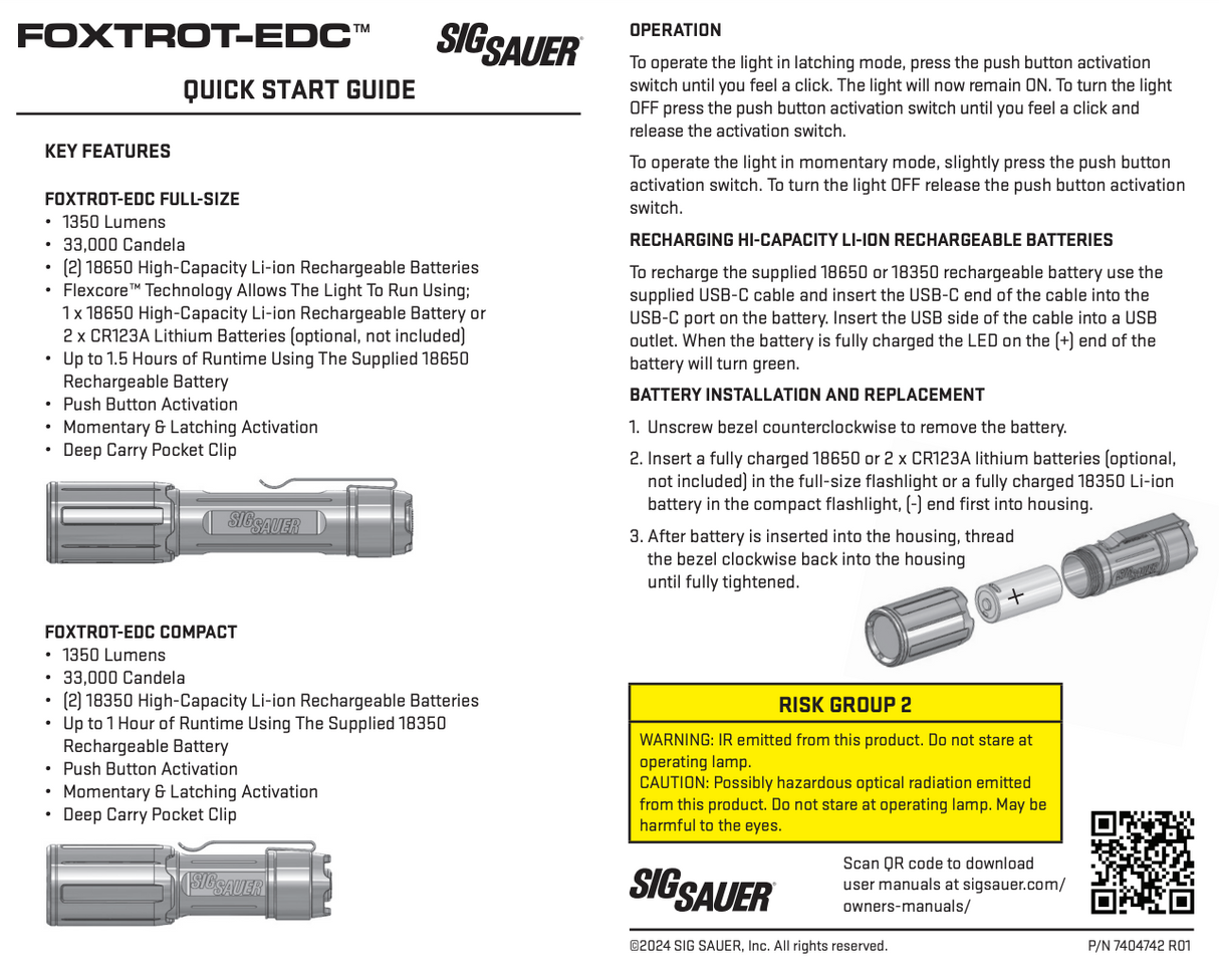 Sig Sauer - FOXTROT-EDC Compact ROSE 1350 Lumen Everyday Carry Flashlight