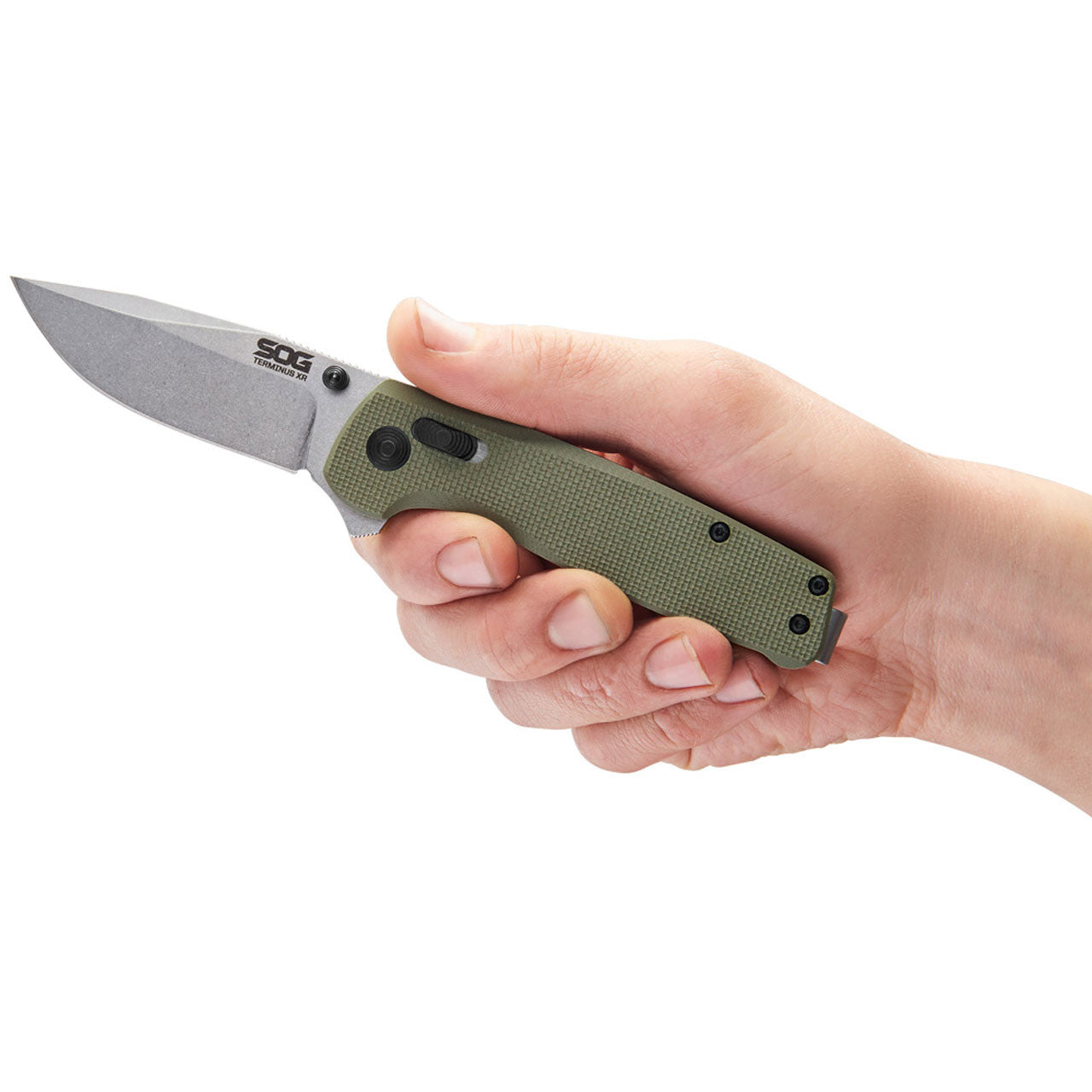 SOG - Terminus XR, Folding Knife, 2.95" Straight Clip Point, Olive Drab Green