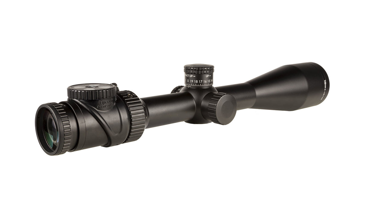 Trijicon - AccuPoint® 3-18x50 Second Focal Plane (SFP) Riflescope MOA Ranging Reticle with Green Dot, 30mm Tube, Satin Black, Exposed Elevation w/ Return to Zero Feature