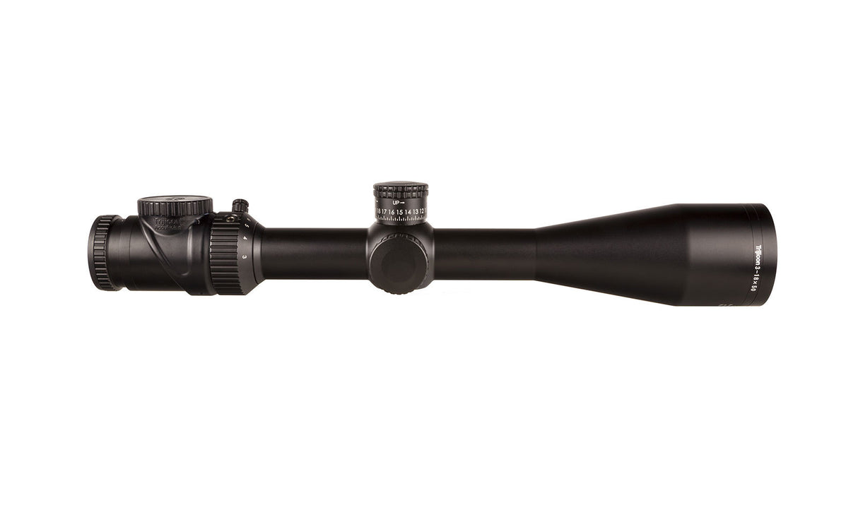 Trijicon - AccuPoint® 3-18x50 Second Focal Plane (SFP) Riflescope MOA Ranging Reticle with Green Dot, 30mm Tube, Satin Black, Exposed Elevation w/ Return to Zero Feature