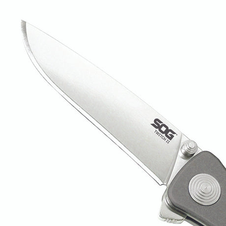 SOG - Twitch II, Folding Knife, 2.65" Drop Point Plain Edge, Gray Hard Anodized Aluminum Handle, Satin Finish, Silver