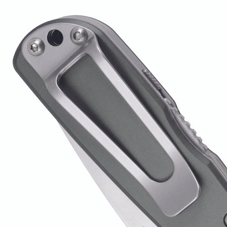 SOG - Twitch II, Folding Knife, 2.65" Drop Point Plain Edge, Gray Hard Anodized Aluminum Handle, Satin Finish, Silver