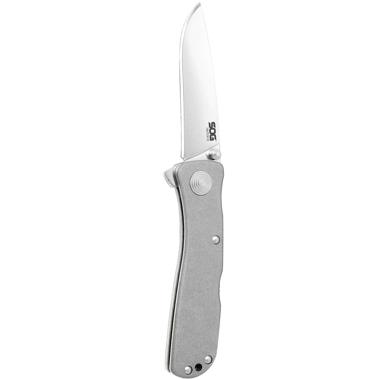 SOG - Twitch II, Folding Knife, 2.65" Drop Point Plain Edge, Gray Hard Anodized Aluminum Handle, Satin Finish, Silver