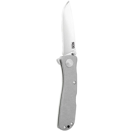 SOG - Twitch II, Folding Knife, 2.65" Drop Point Plain Edge, Gray Hard Anodized Aluminum Handle, Satin Finish, Silver