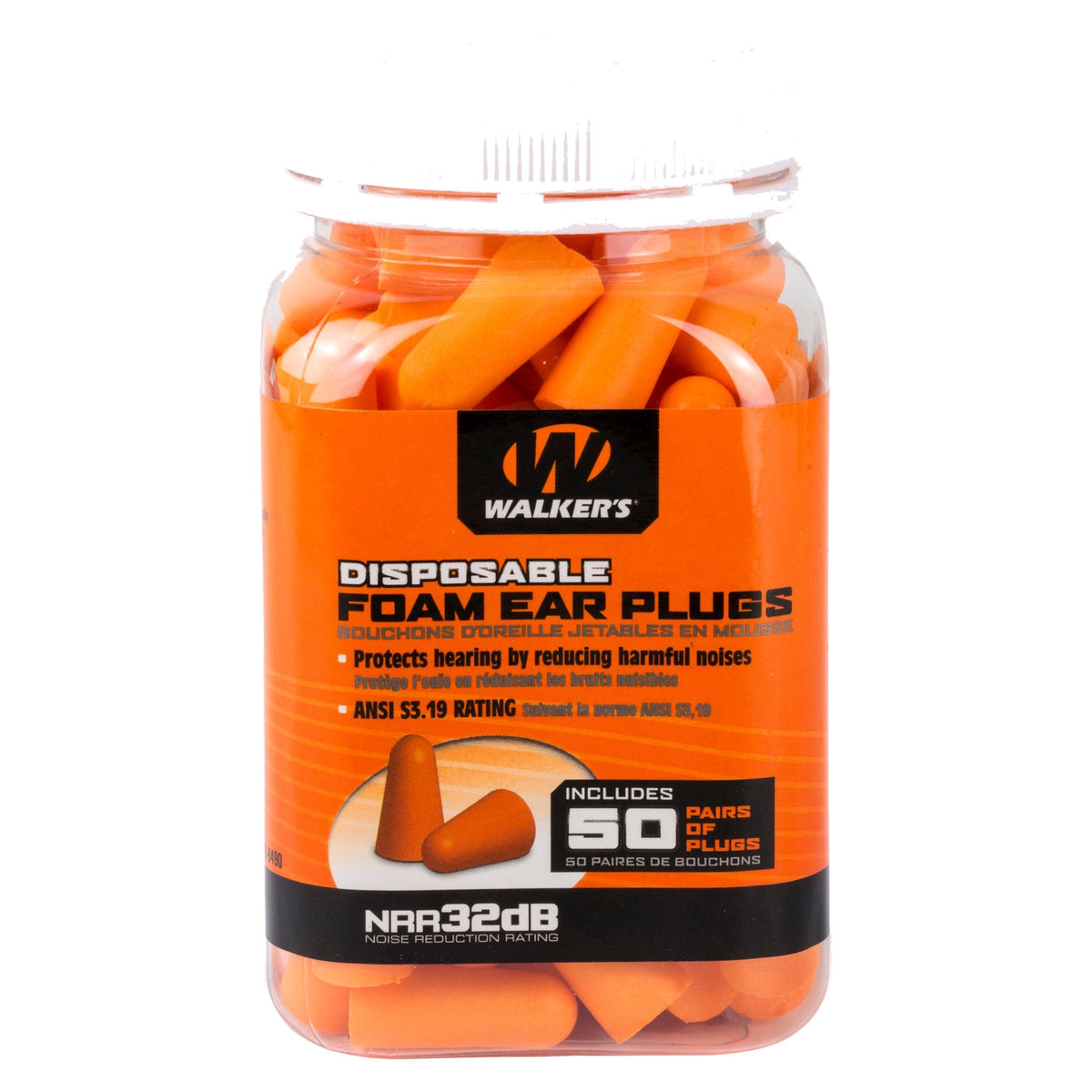 Walkers - Foam Ear Plugs 50 Pack Jar (Orange)