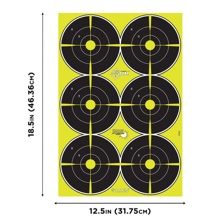 Allen Company - EZ Aim Splash Reactive Paper Shooting Targets, Bullseye, 6-Targets Per Sheet, 12.5"W x 18.25"H, 8-Pack, Black/Chartreuse