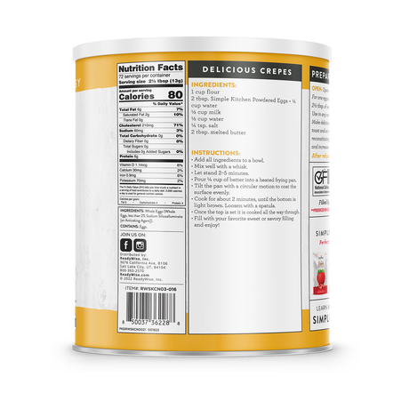 ReadyWise - Simple Kitchen Powdered Eggs - 72 Serving #10 Can