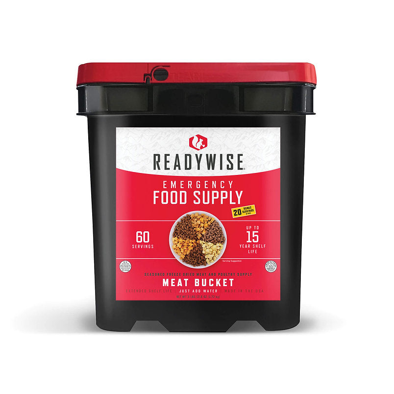 ReadyWise - 60 Serving Freeze Dried Meat Bucket + 20 Servings of Rice