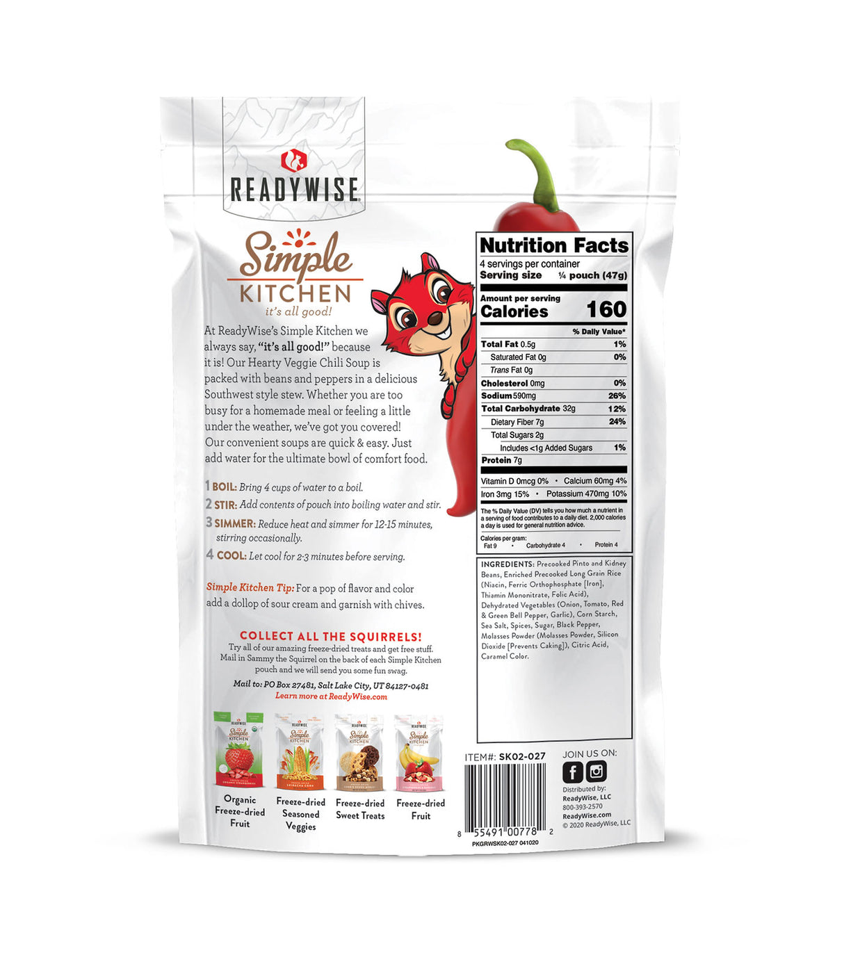 ReadyWise - 6 CT Case Simple Kitchen Hearty Veggie Chili Soup