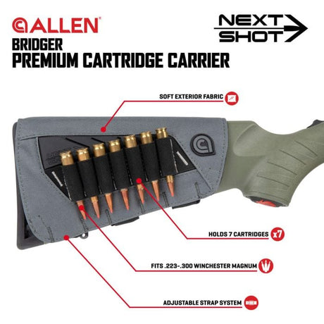 Allen – Next Shot Bridger Buttstock Cartridge Carrier, 7-Round Gray