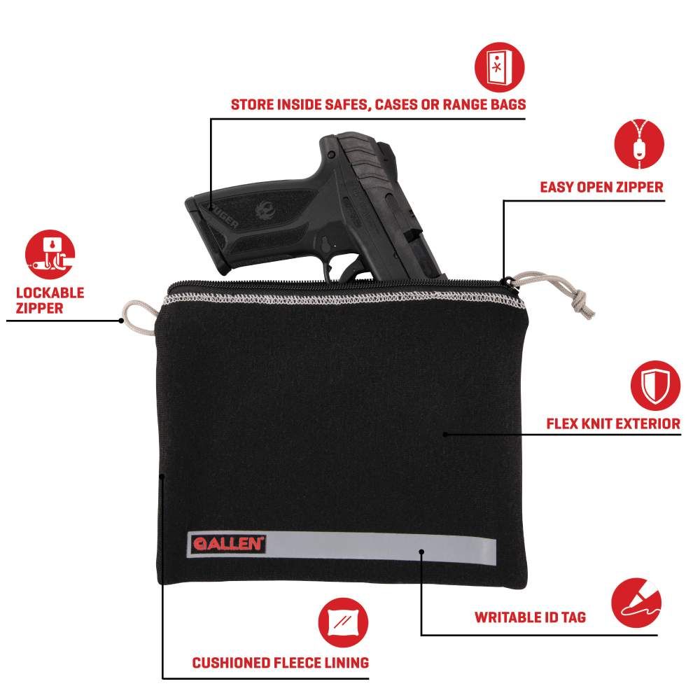 Allen Company - Lockable Handgun Storage Pouch with Writeable ID Label, Full-Size 7" to 9" Handguns, Black