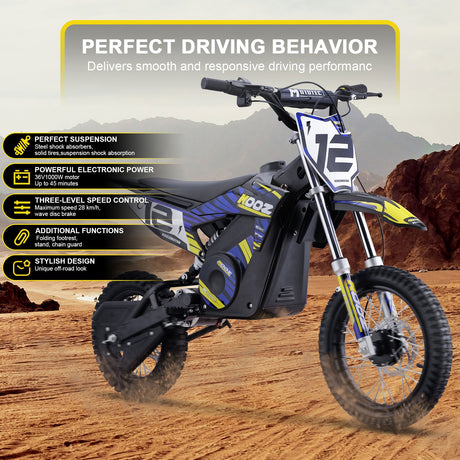 MotoTec 36v 1000w (HP112E) Electric Dirt Bike - Blue