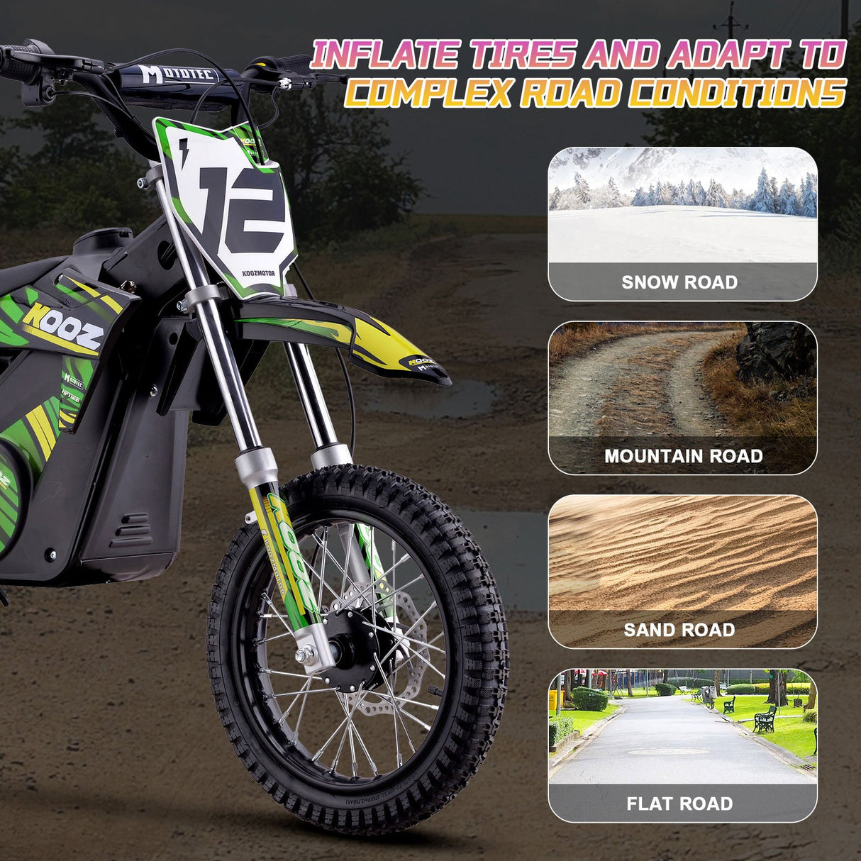 MotoTec 36v 1000w (HP112E) Electric Dirt Bike - Green