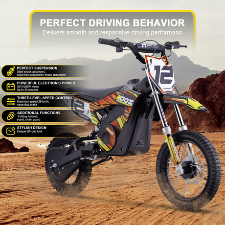 MotoTec - 36v 1000w Electric Dirt Bike Orange