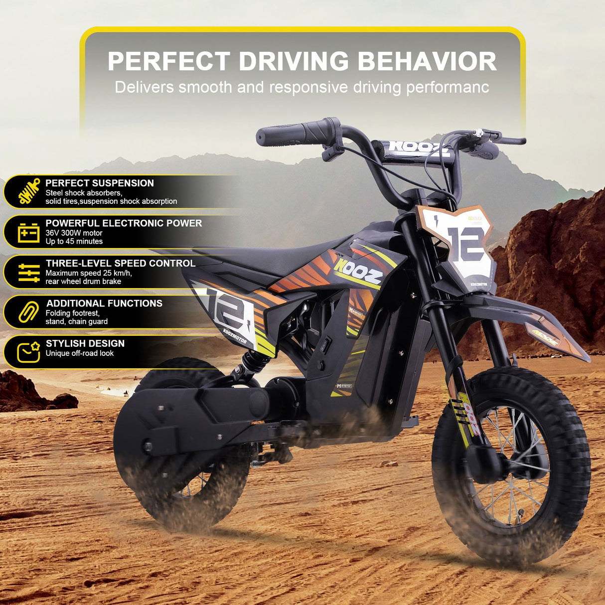 MotoTec 36v 300w (HP122E) Electric Dirt Bike - Orange