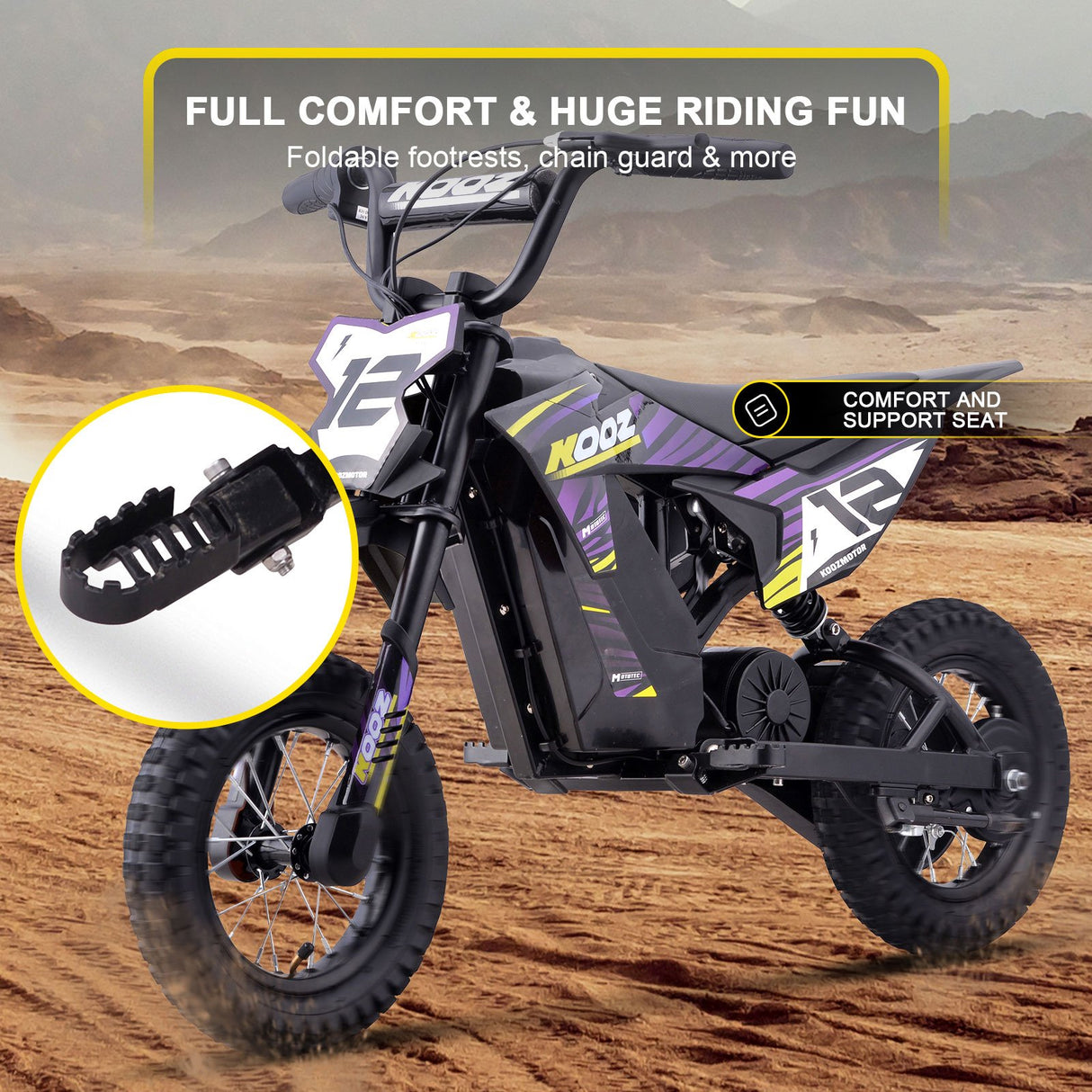 MotoTec 36v 300w (HP122E) Electric Dirt Bike - Purple