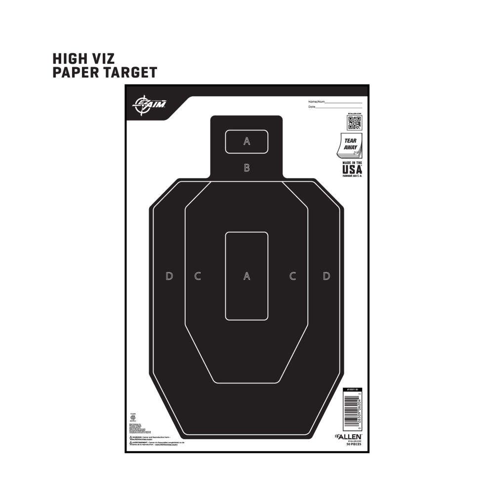 Allen Company - EZ Aim Paper Shooting Targets, IPSC Silhouette, Peel Away Target Pad, 12"W x 18"H, 50-Pack, Black/White