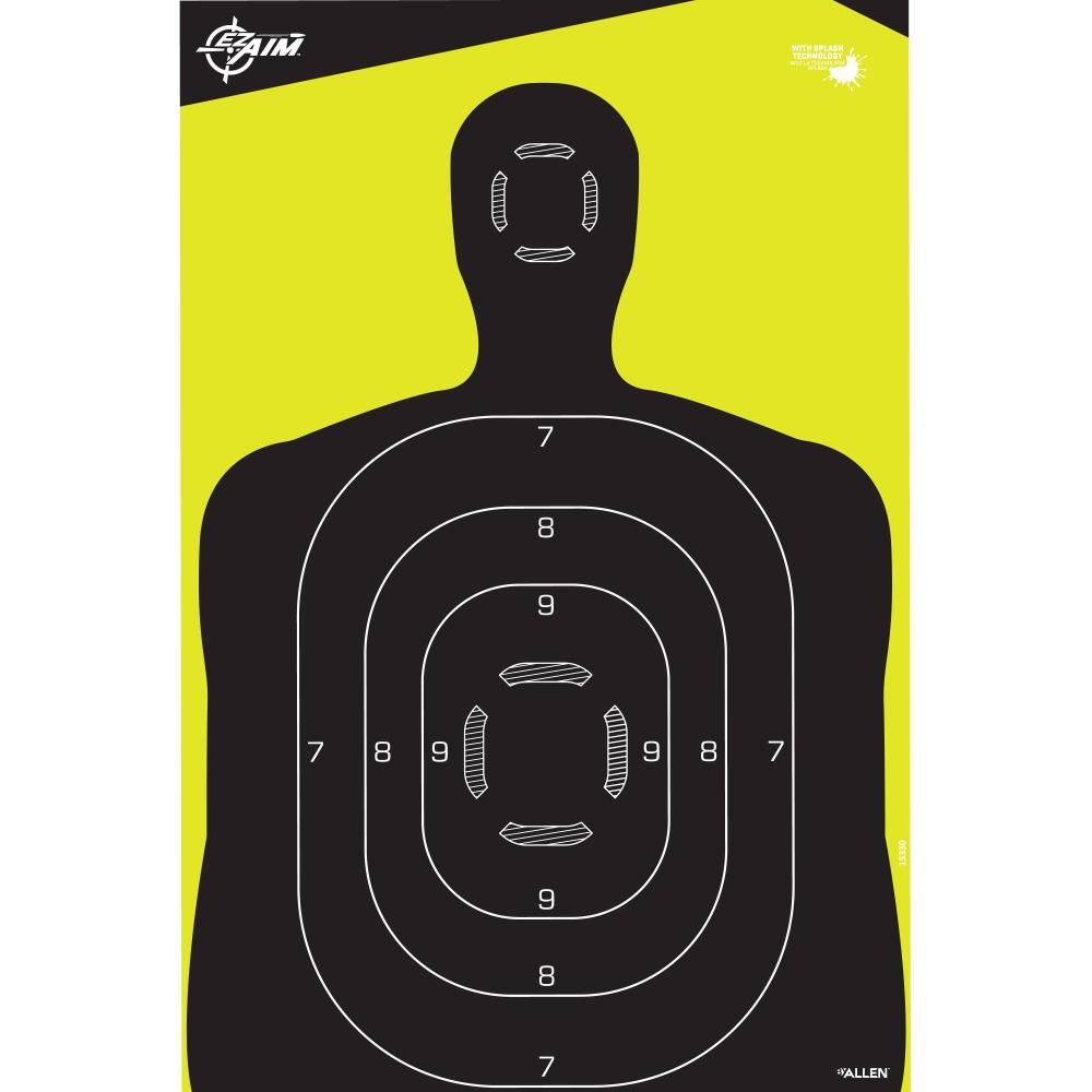 Allen Company - EZ Aim Splash Reactive Paper Shooting Targets, Silhouette, 12"W x 18"H, 5-Pack, Black/Chartreuse