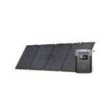 EcoFlow Delta 2 portable power station with 220W solar panel for outdoor survival and emergency preparedness.
