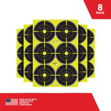 Allen Company - EZ Aim Splash Reactive Paper Shooting Targets, Bullseye, 6-Targets Per Sheet, 12.5"W x 18.25"H, 8-Pack, Black/Chartreuse