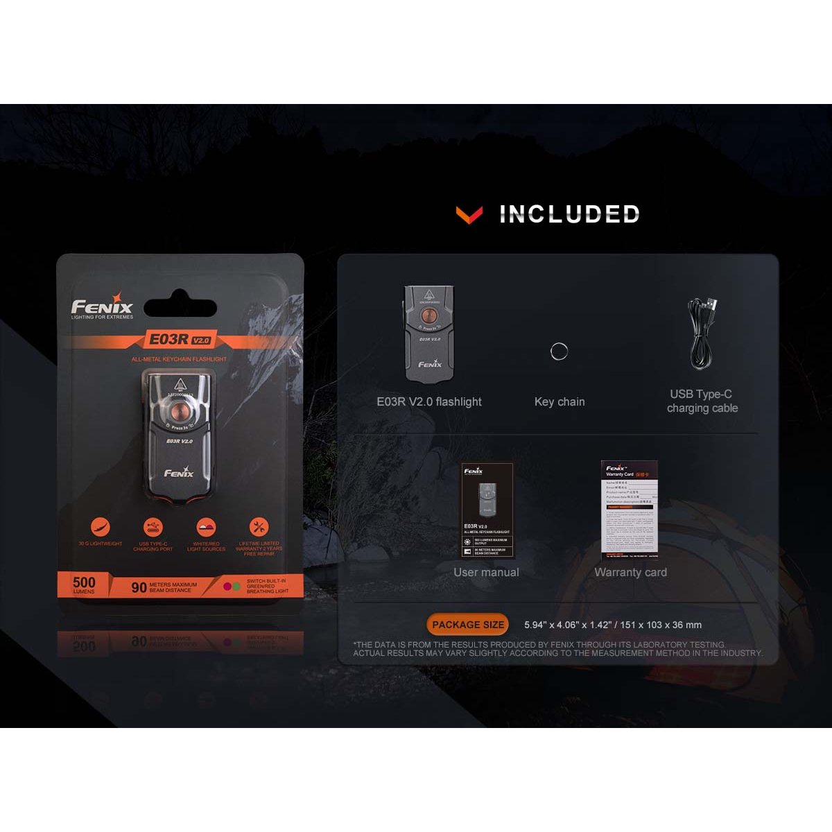 Fenix - E03R V2.0 Keychain Flashlight - Gray