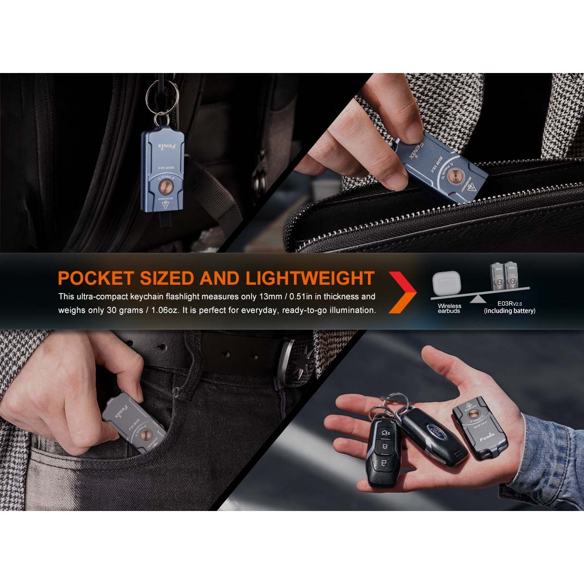 Fenix - E03R V2.0 Keychain Flashlight - Gray
