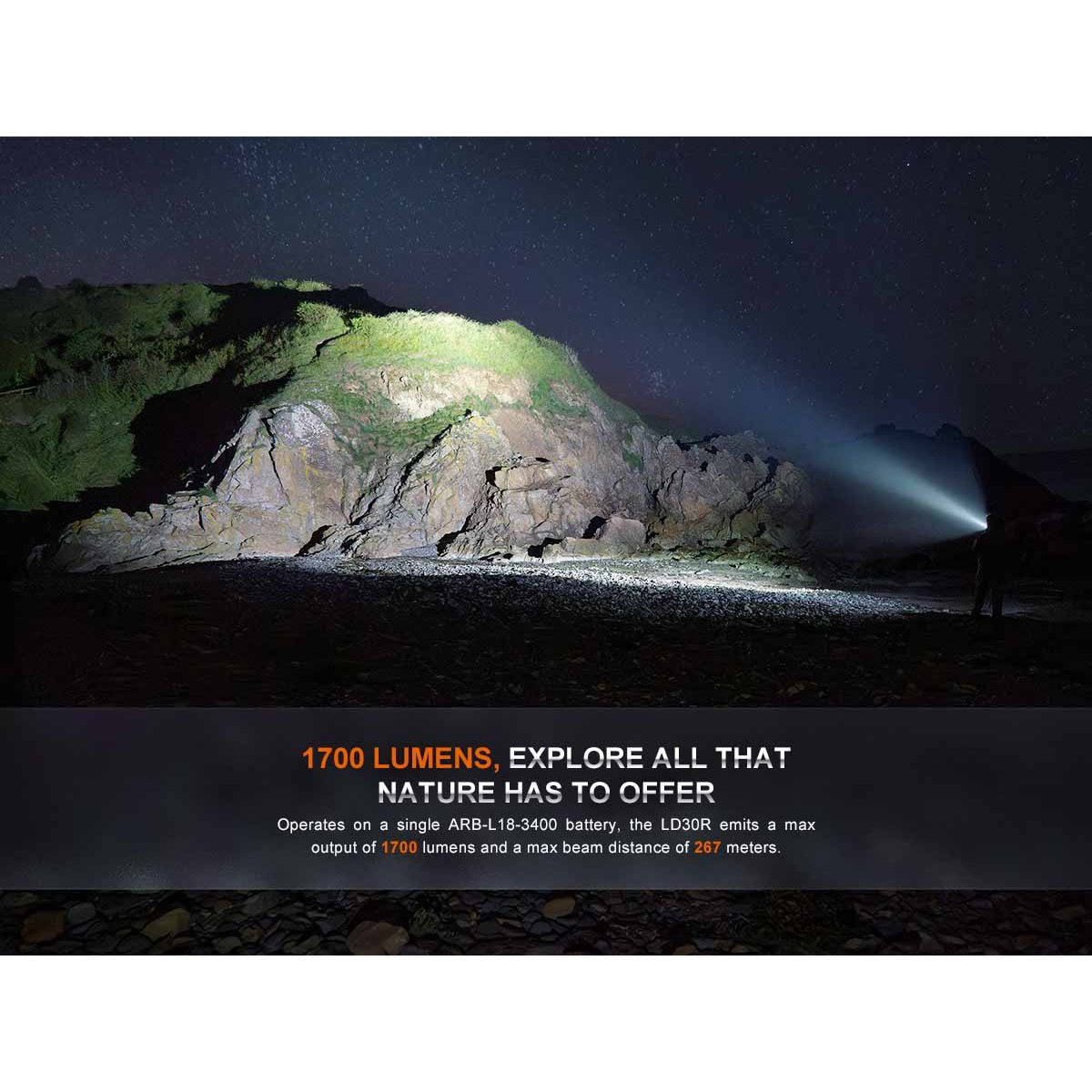 Fenix - LD30R Rechargeable Flashlight, 1700 Lumens, Black