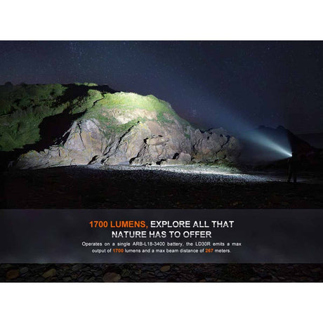 Fenix - LD30R Rechargeable Flashlight, 1700 Lumens, Black