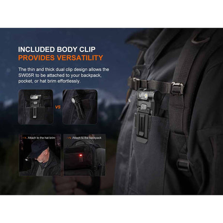 Fenix - SW05R-RED Clip On Flashlight with Red Light - Black