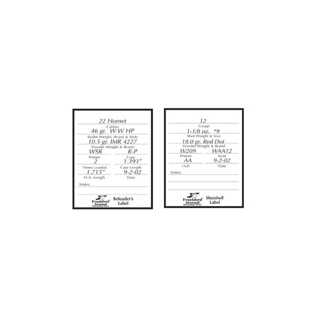 Frankford Arsenal - Pistol and Rifle Reloader's Labels - 100 Pack