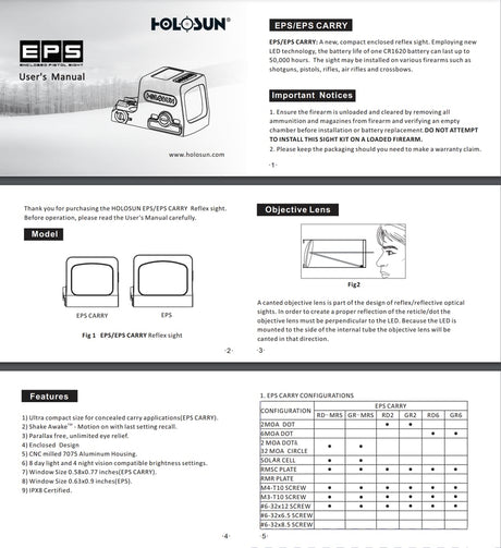 Holosun - EPS Enclosed Handgun Sight (Red or Green Dot, 2 MOA or 6 MOA Variants)