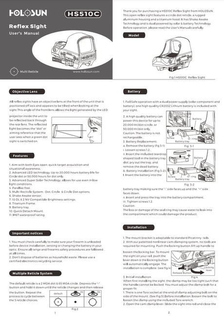 Holosun - HS510C: Rugged Reflex Optic for Long Guns
