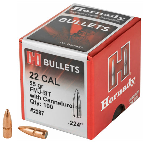 Hornady - 22 Cal .224 55 gr FMJ-BT with Cannelure