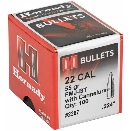 Hornady - 22 Cal .224 55 gr FMJ-BT with Cannelure