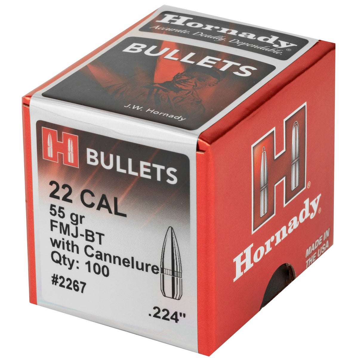 Hornady - 22 Cal .224 55 gr FMJ-BT with Cannelure
