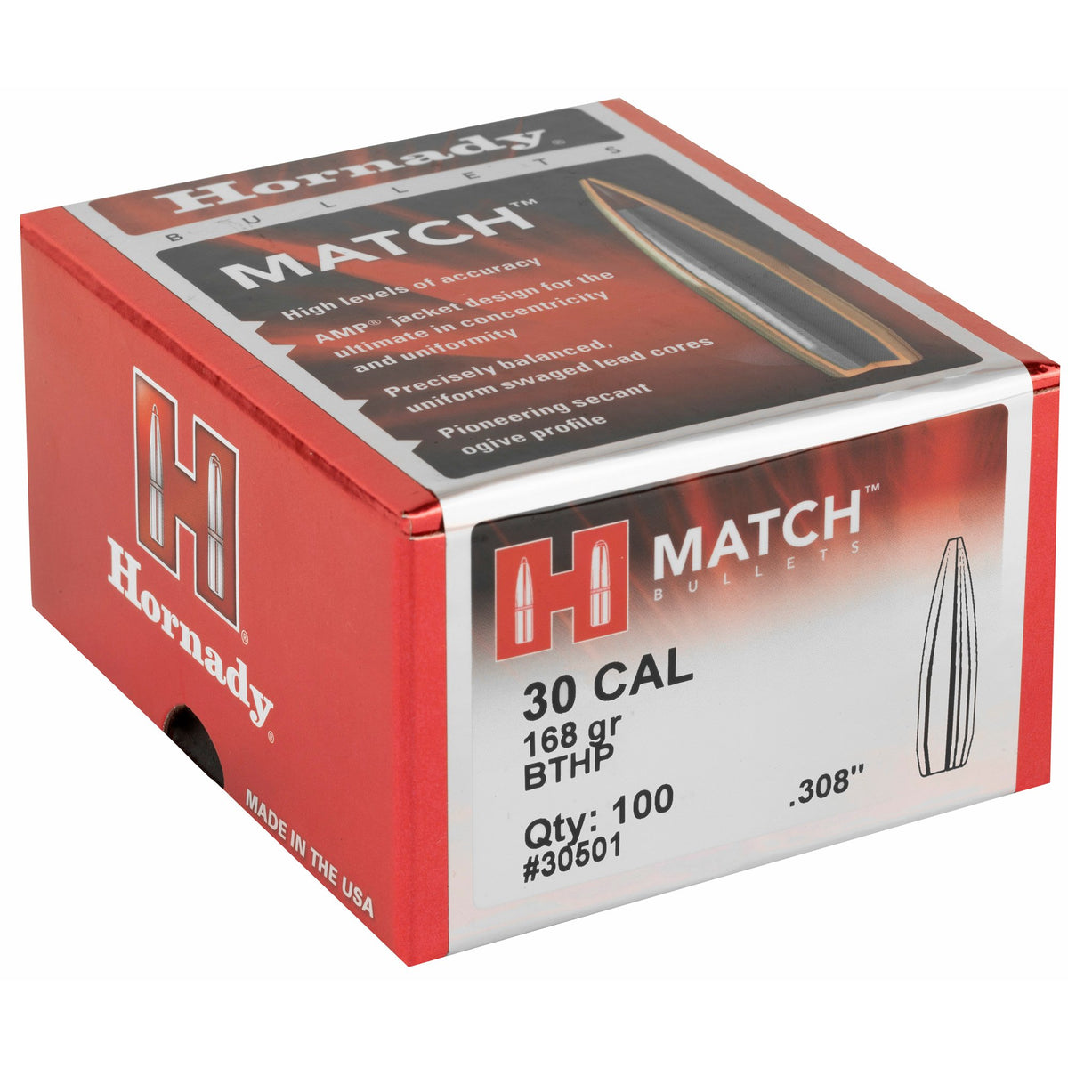 Hornady - 30 Cal .308 168 gr BTHP Match Bullets