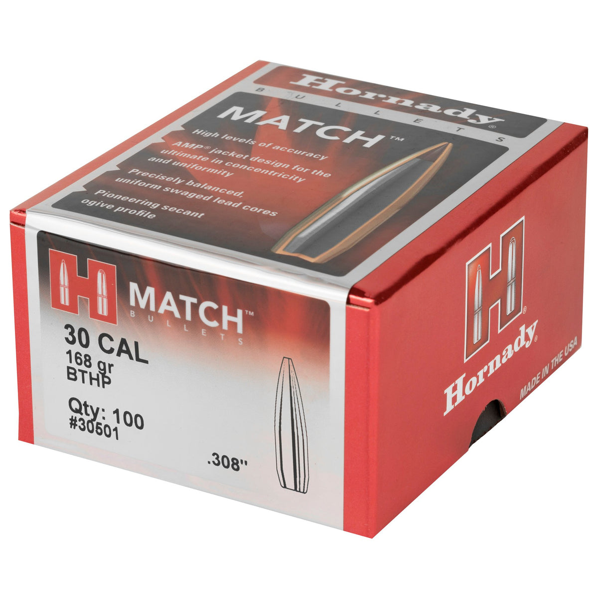 Hornady - 30 Cal .308 168 gr BTHP Match Bullets