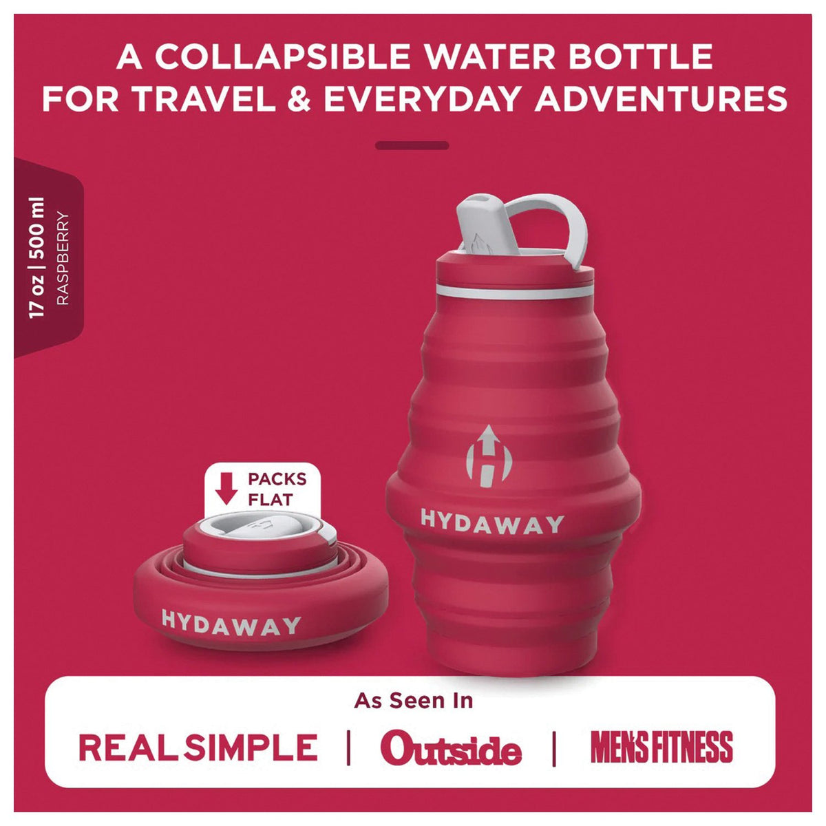 HYDAWAY - Collapsible Water Bottle 17 oz - Raspberry