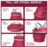 HYDAWAY - Collapsible Water Bottle 17 oz - Raspberry