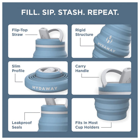 HYDAWAY - Collapsible Water Bottle Blue Ice 25 oz