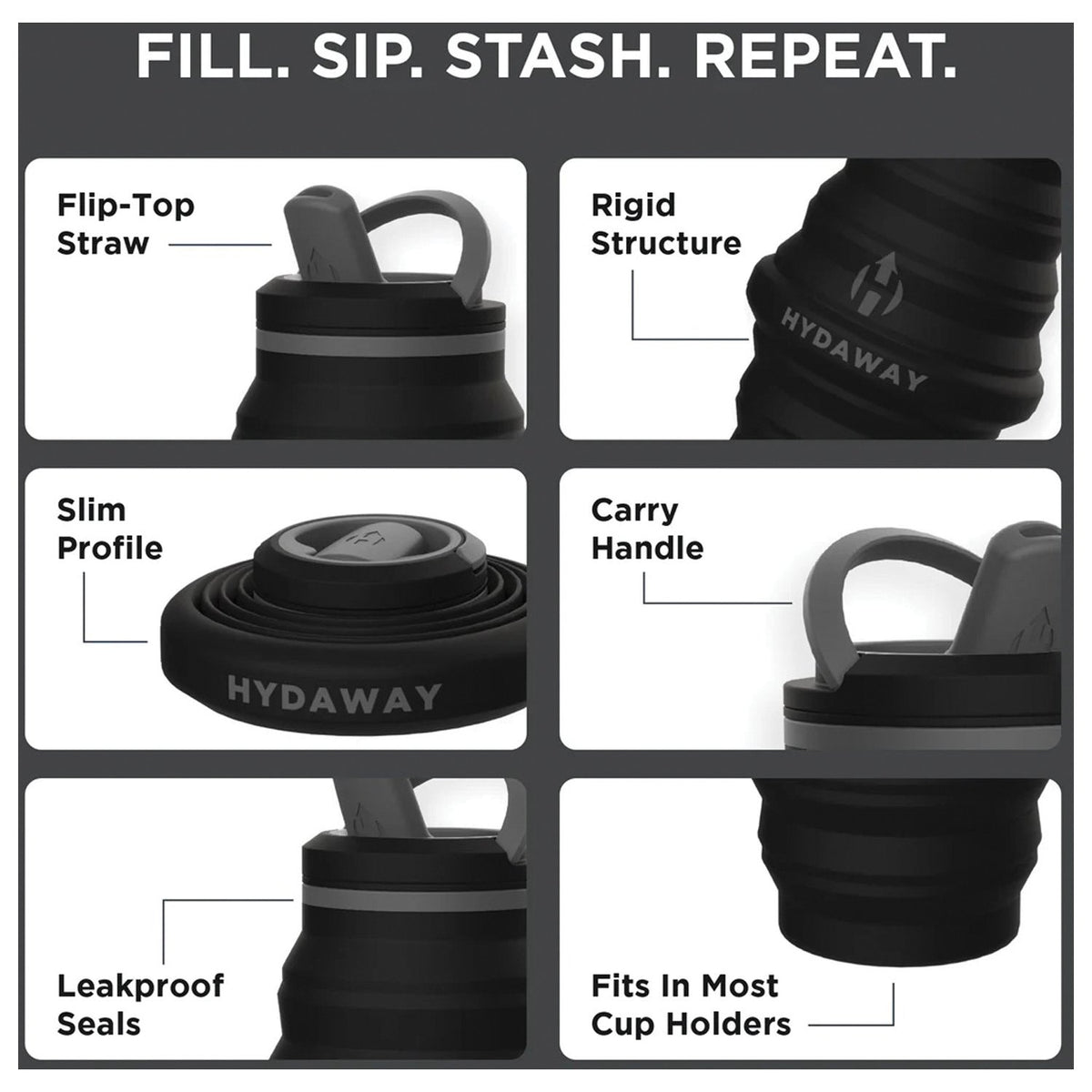 HYDAWAY - Collapsible Water Bottle Midnight 25 oz