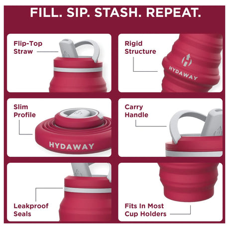 HYDAWAY - Collapsible Water Bottle 25 oz - Raspberry