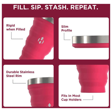 HYDAWAY - Collapsible Pint Cup 16 fl oz - Raspberry