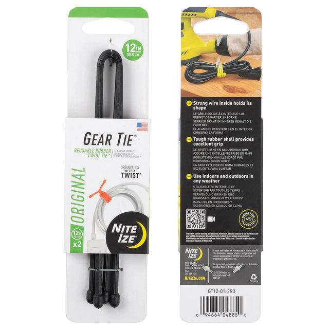 NITE IZE - Gear Tie 12" Black 2-Pack