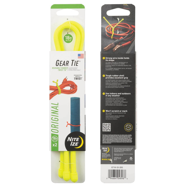 NITE IZE - Gear Tie 18" Neon Yellow 2 Pack