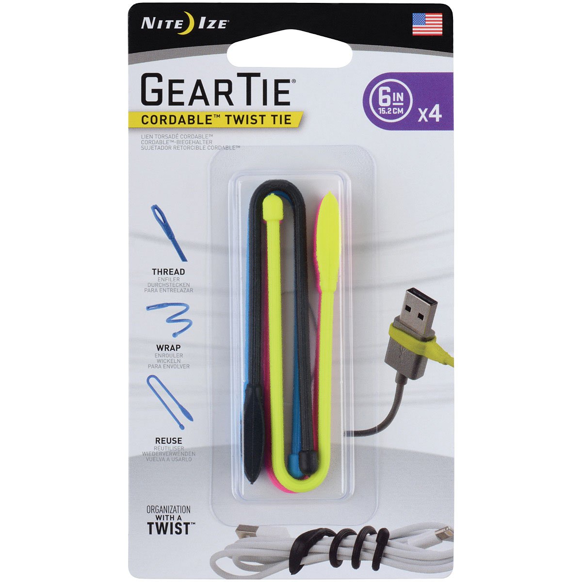 NITE IZE - Gear Tie Cord Twist 6" 4-Pack Assorted