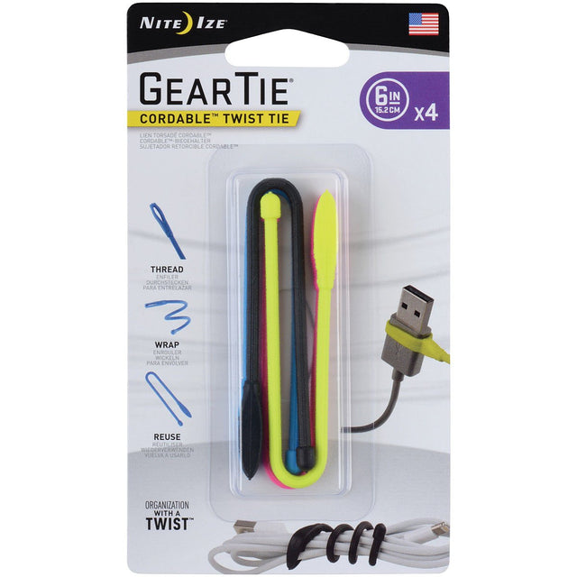 NITE IZE - Gear Tie Cord Twist 6" 4-Pack Assorted