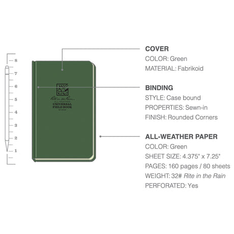 Rite in the Rain - Hard Cover Field Book 4.75 x 7.5 - Green — view 5